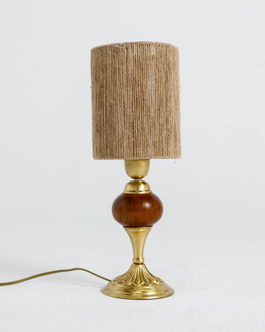 Wood & brass table lamp