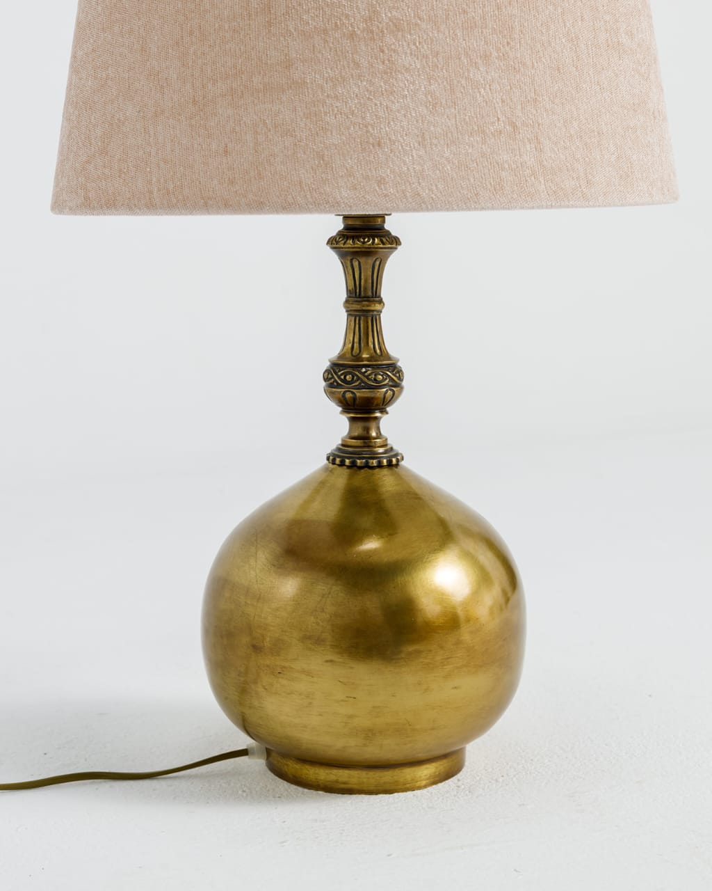 Brass dome with a fabric lampshade